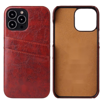 PU iImitation leather Oil wax pattern phone case with card holster for Iphone 