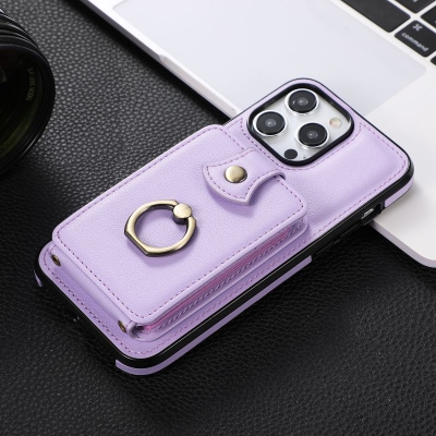 TPU frosted crossbody phone case with card storage and metal ring for Iphone